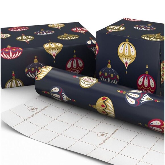 Hallmark Wrapping Paper Christmas Painted Ornaments Navy Blue 35 sq ft Roll - Picture 3 of 6